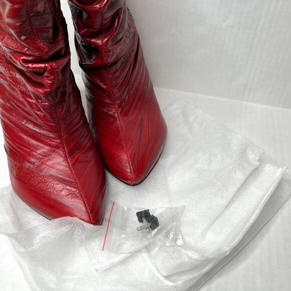 Jeffrey Campbell Knife Ankle Boots Size 6 Red Leather Western Snakeskin Bootie - Picture 15 of 16